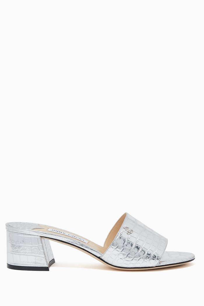 

Minea 45 Metallic Leather Sandals, Silver