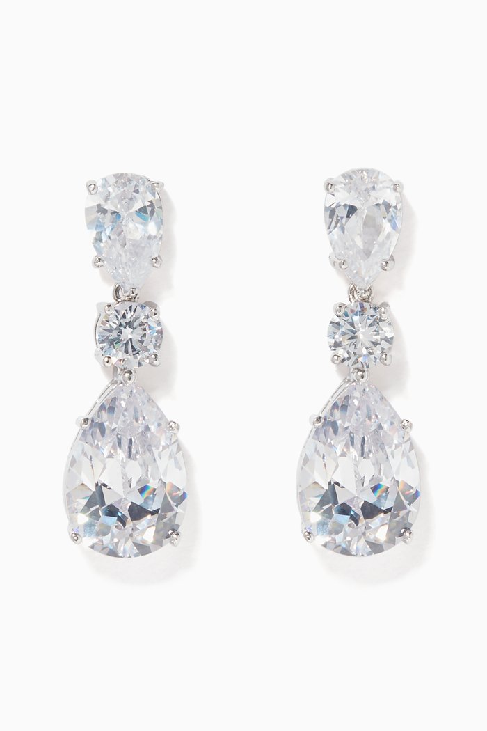 

Double Pear & Round Drop Earrings, Silver