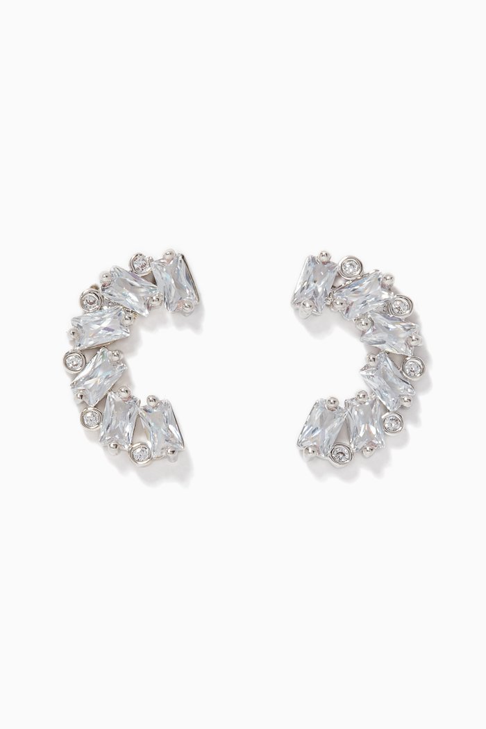 

Baguette Cluster Crawler Earrings, Silver