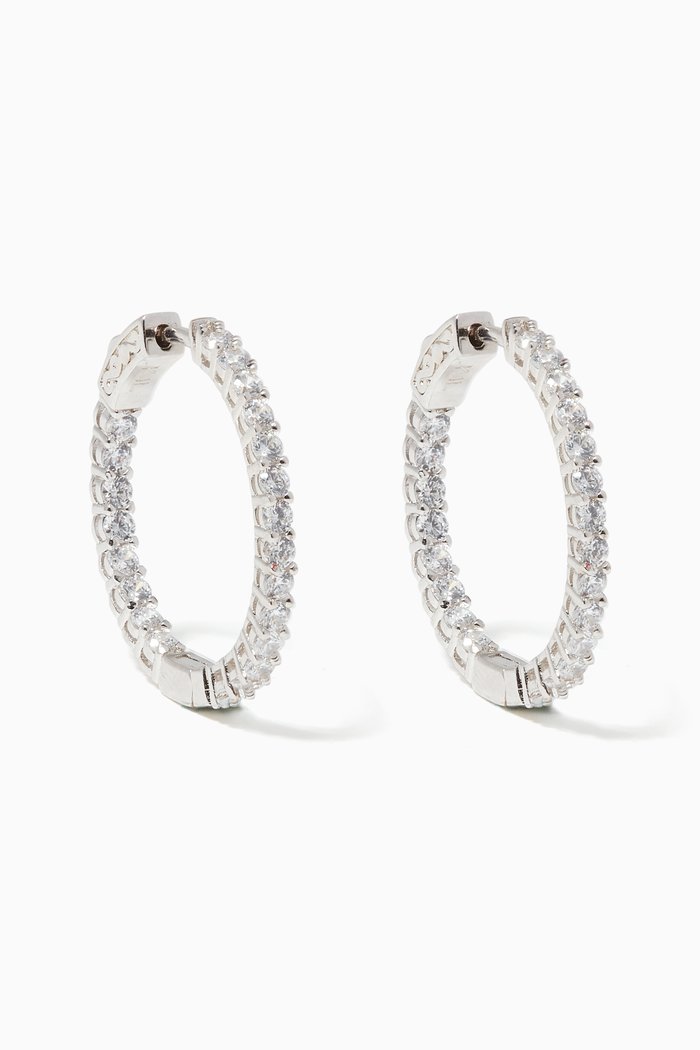 

Inside Out Round Stones Hoop Earrings, Silver