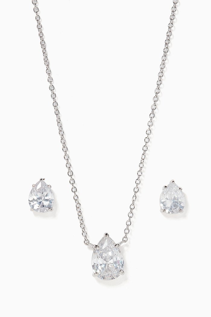 

Pear Stud Earrings & Necklace Set, Silver