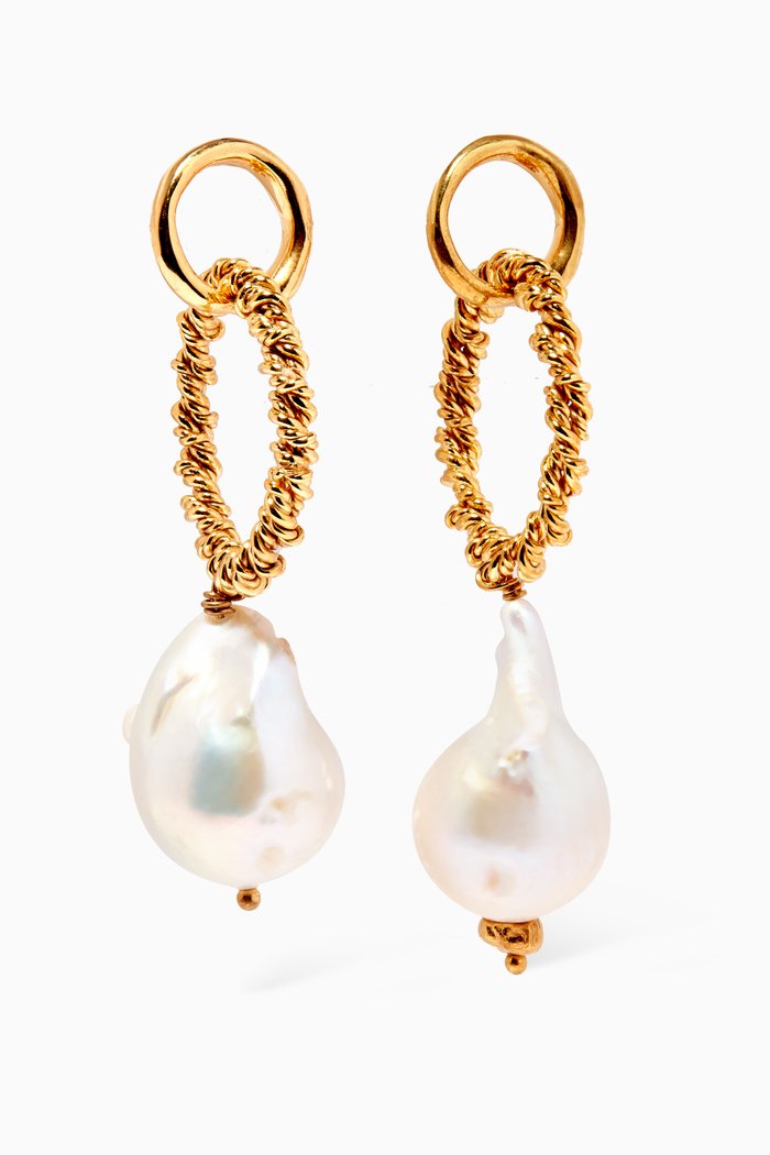 

Feminine Waves Pearl Drop Earrings, Gold