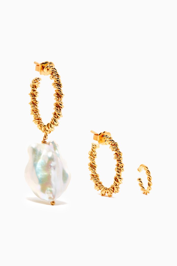 

Gold Plated Twisted Hoop Earrings, Set of Three