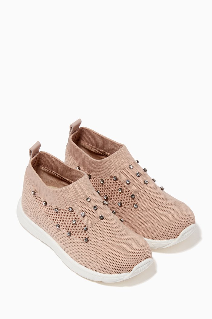 

Crystal-Trimmed Woven Knit Sneakers, Pink