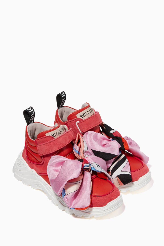 

Silk Bow Leather Sneakers, Pink