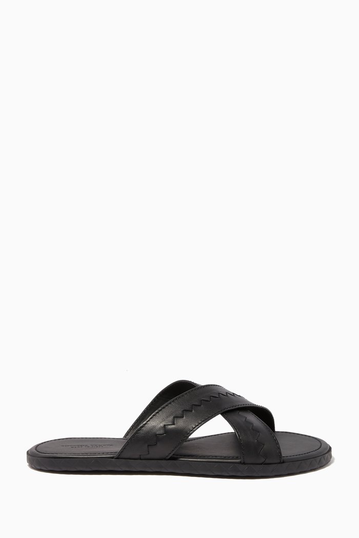 

Plage Crisscross Calf Leather Slides, Black