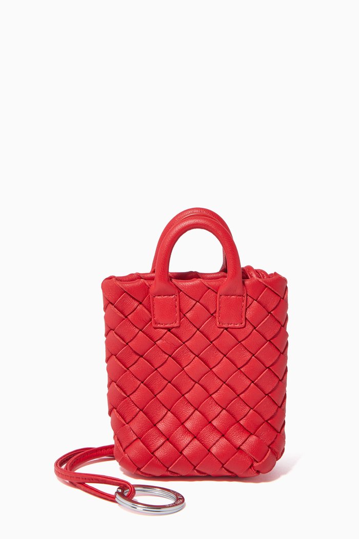 

Miniature Intrecciato Nappa Tote Charm, Red