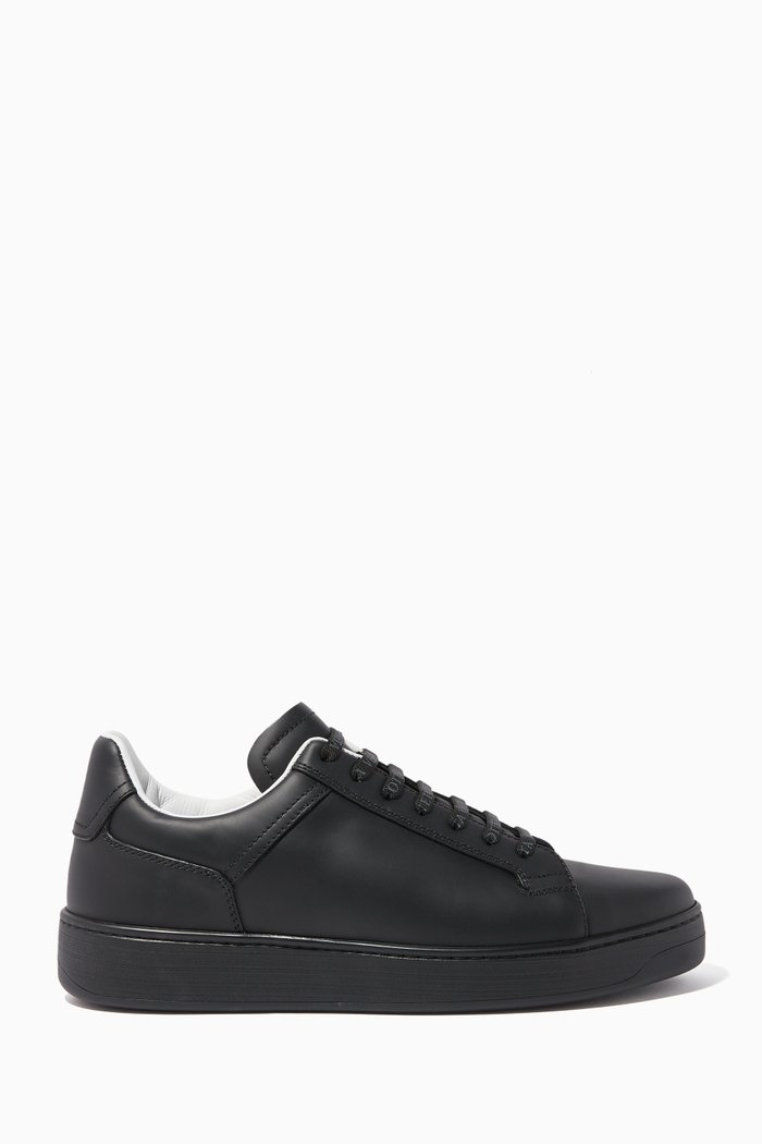 Low Top Leather Sneakers, Black