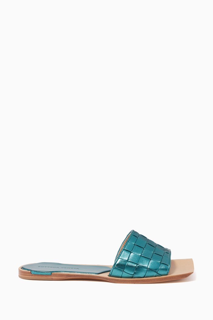 

Ravello Intrecciato Metallic Leather Slides, Green
