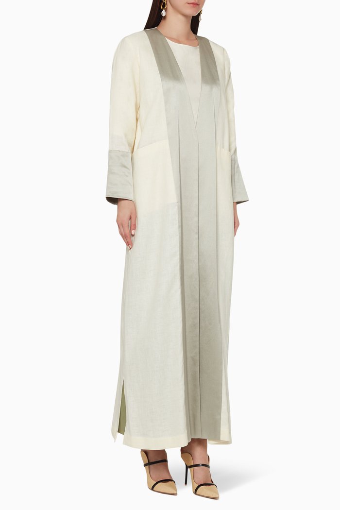 Panelled Linen Abaya, White