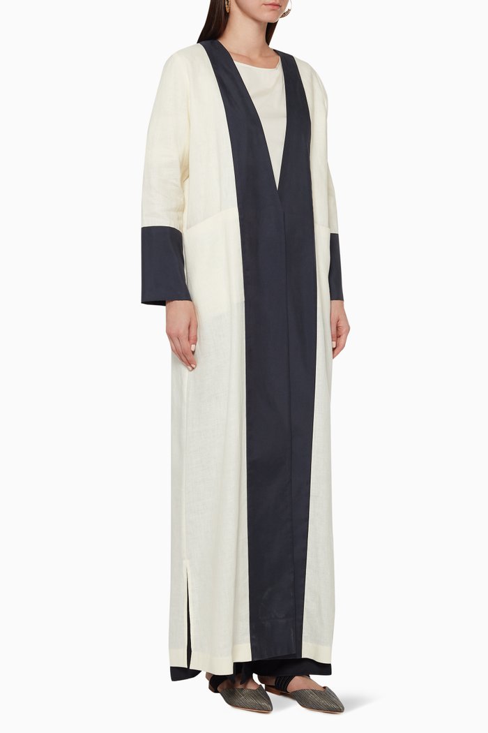 

Panelled Linen Abaya, White