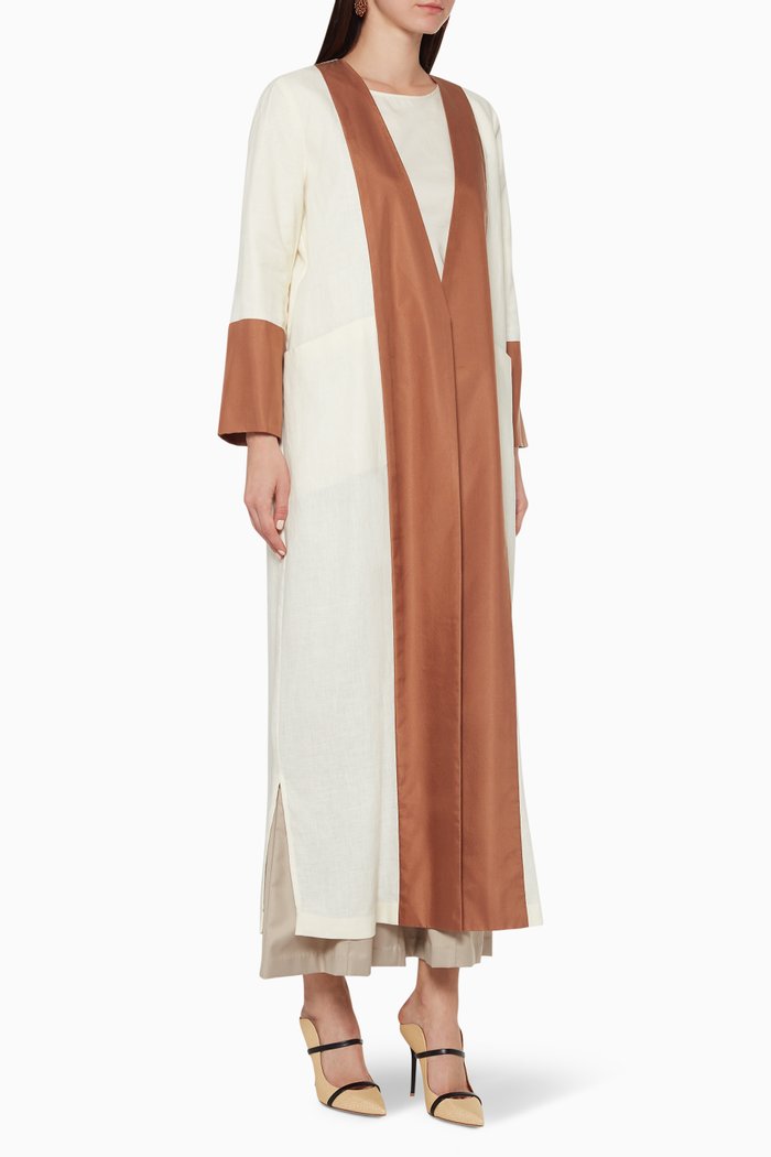 

Panelled Linen Abaya, White