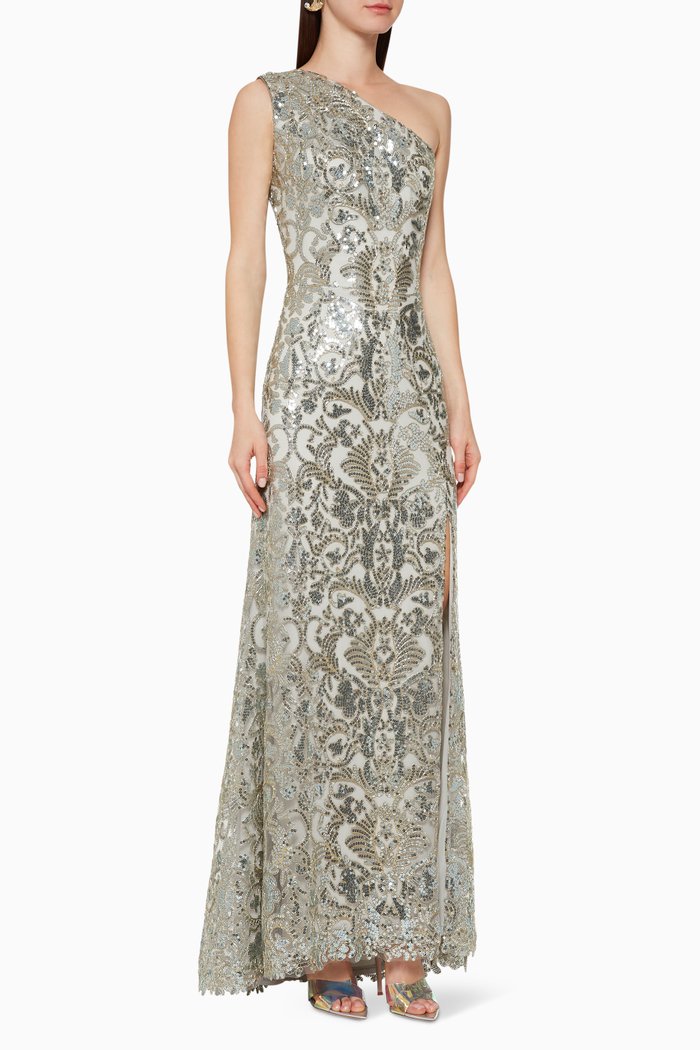 

Askins Sequin Embellished Gown, Silver