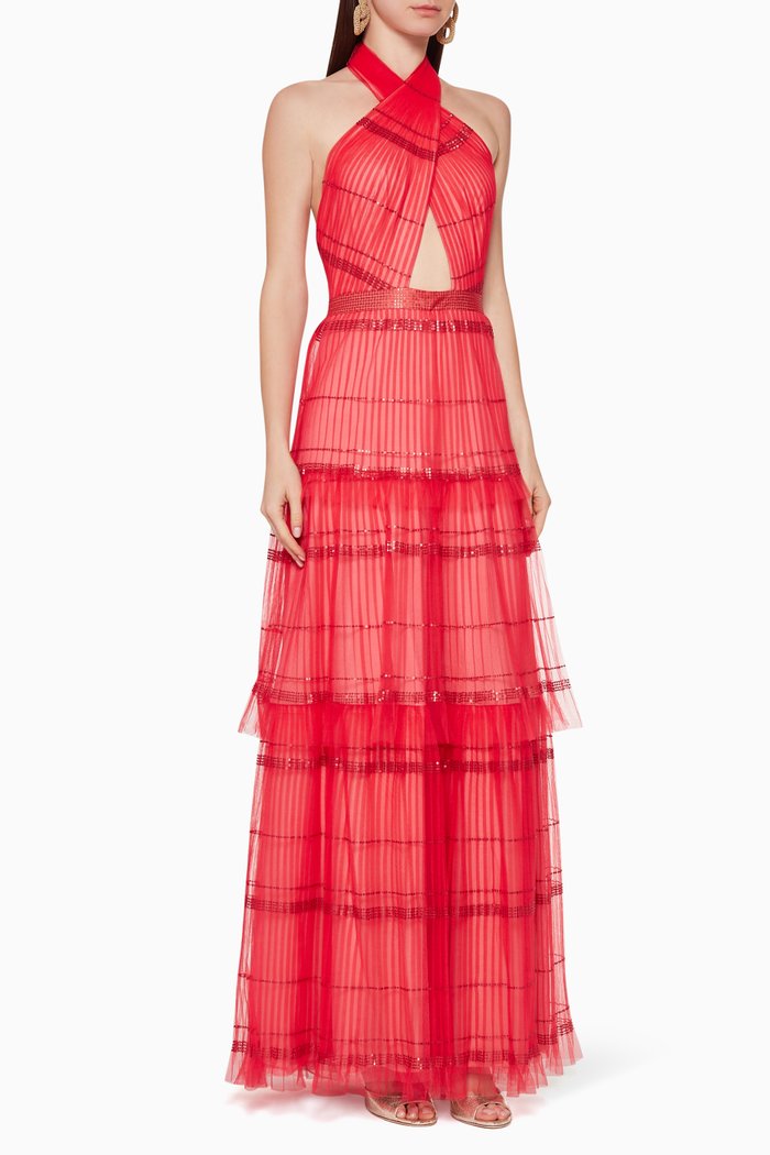 

Chiara Pleated Halter Gown, Pink