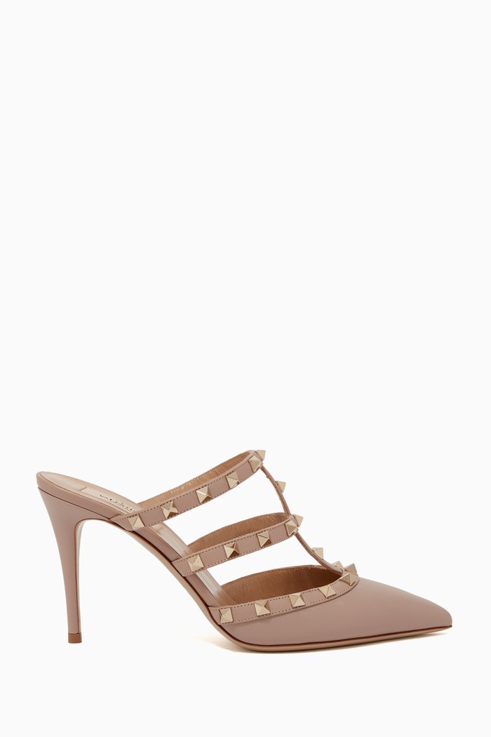 

Rockstud Leather Mules, Neutral