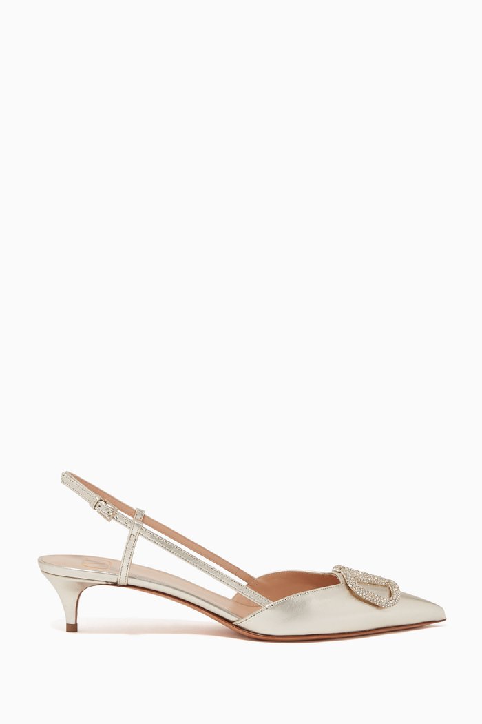 

Valentino Garavani VLOGO Laminated Nappa Slingback Pumps, Gold