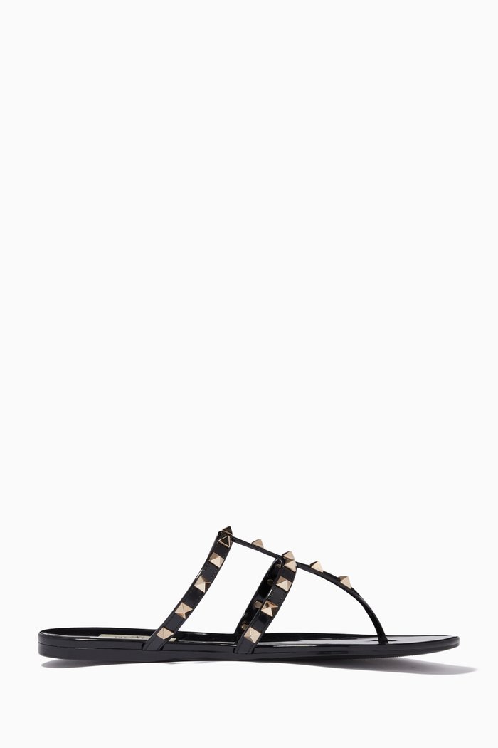 

Rockstud Rubber Thong Sandals, Black