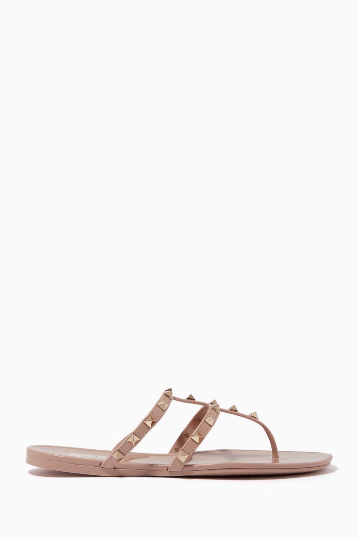 

Rockstud Rubber Thong Sandals, Neutral