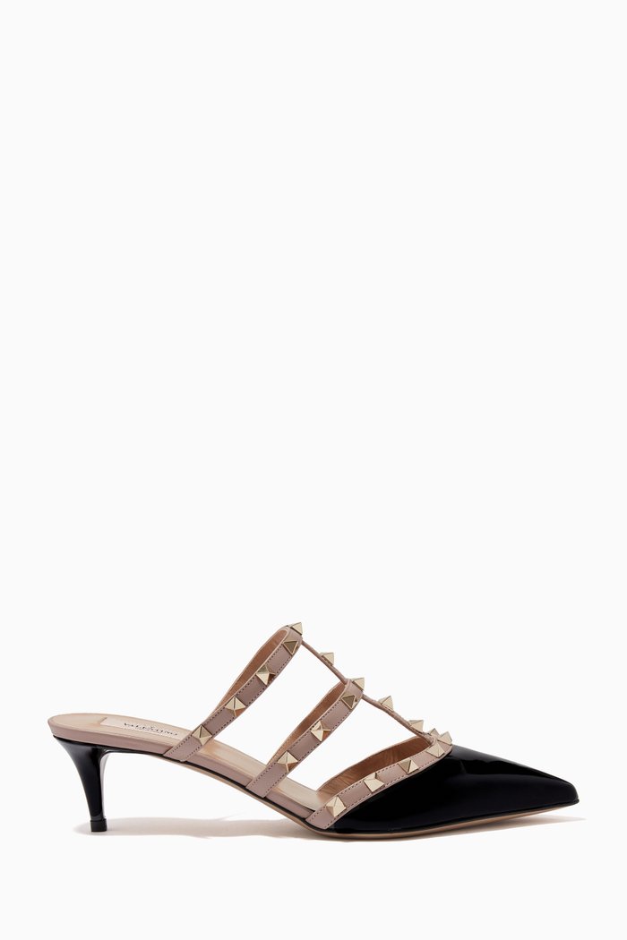 

Valentino Garavani Rockstud Mules in Patent & Calfskin Leather, Black