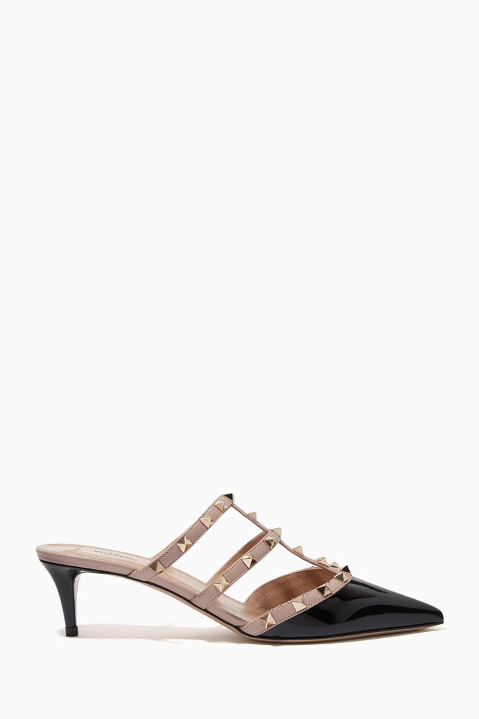 

Valentino Garavani Rockstud Mules in Patent & Calfskin Leather, Black
