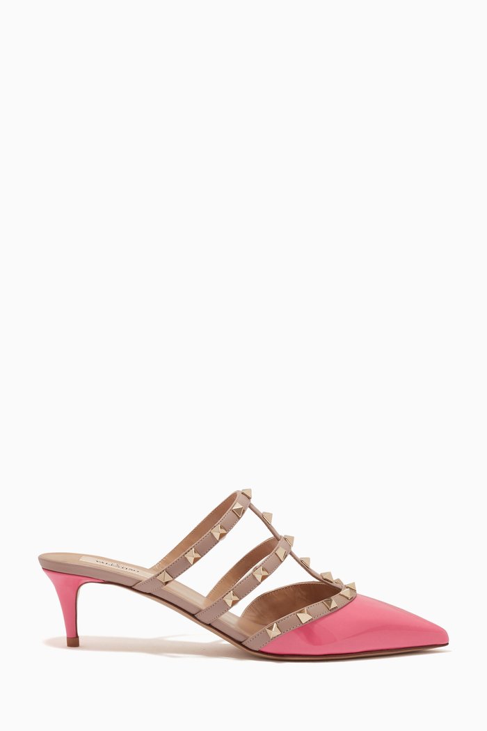 

Valentino Garavani Rockstud Mules in Patent & Calfskin Leather, Pink