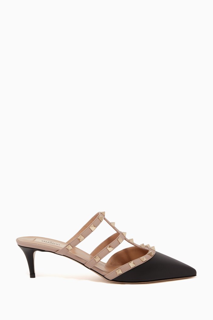 

Rockstud Cage Leather Mules, Black