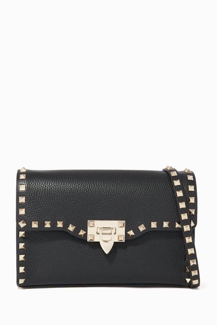 Small Rockstud Leather Cross-Body Bag, Black