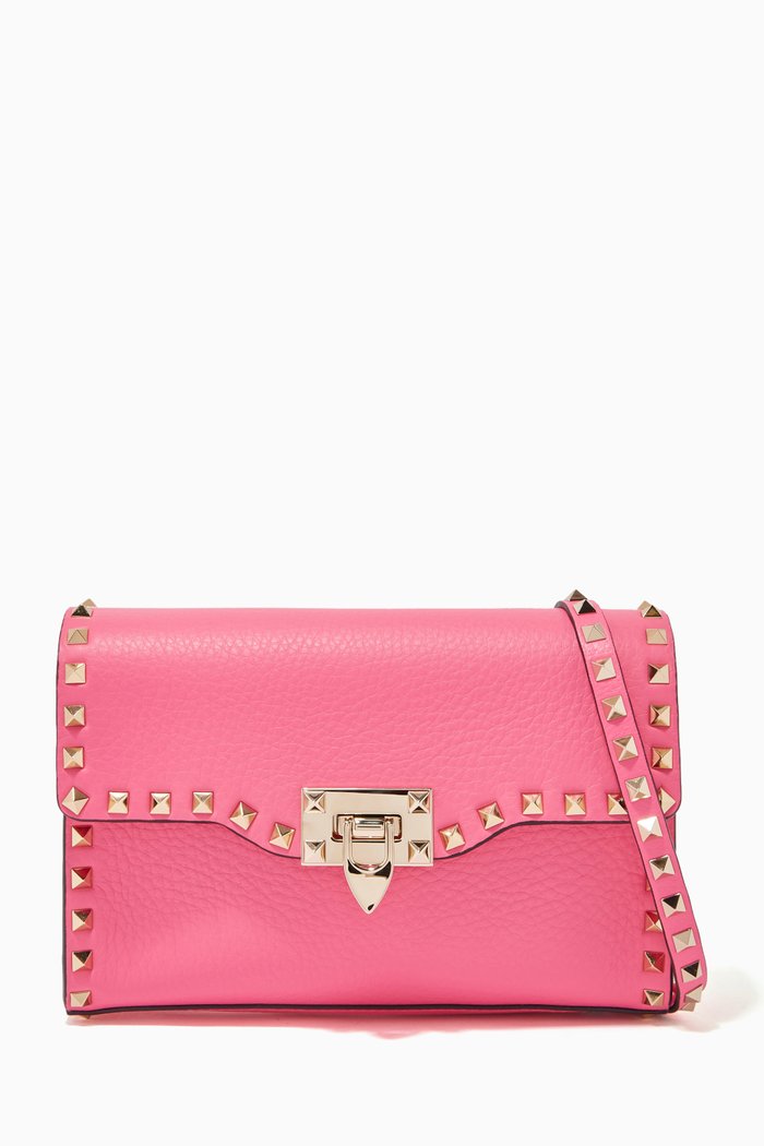 

Valentino Garavani Small Rockstud Crossbody Bag in Grainy Leather, Pink