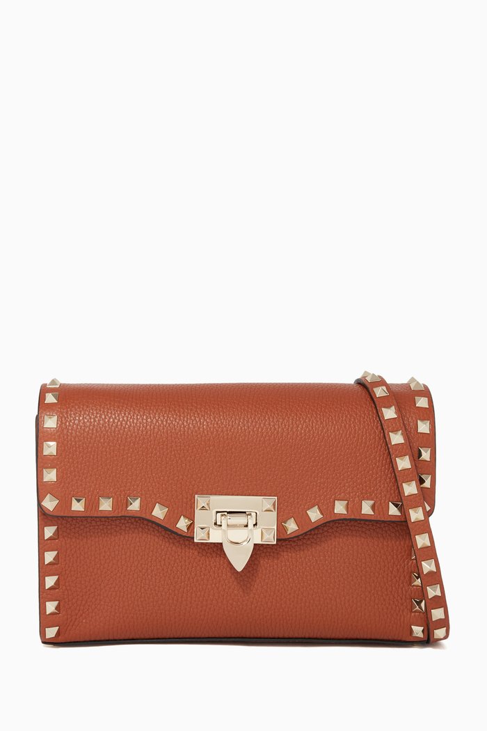 

Small Rockstud Leather Cross-Body Bag, Brown