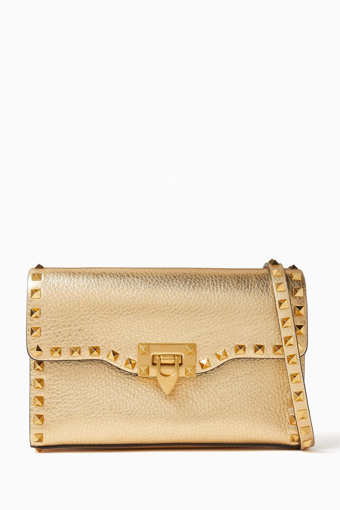 

Valentino Garavani Small Rockstud Crossbody Bag in Grainy Leather, Grey