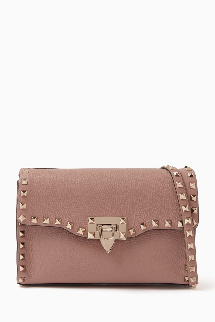 

Valentino Garavani Small Rockstud Crossbody Bag in Grainy Leather, Neutral