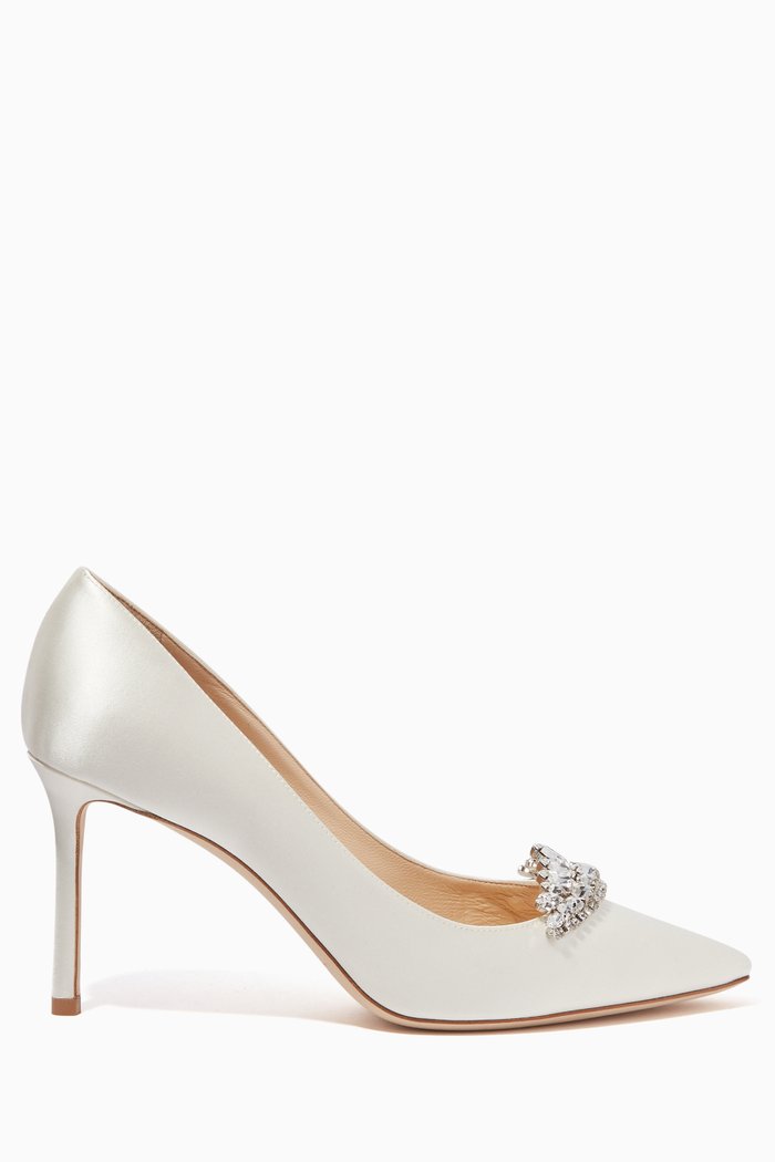 

Romy 85 Crystal Tiara Satin Pumps, White
