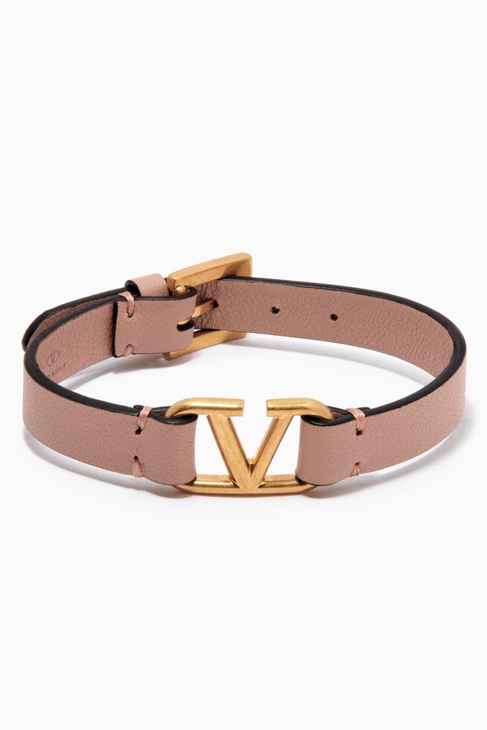 Valentino Garavani VLOGO Signature Bracelet in Leather, Pink