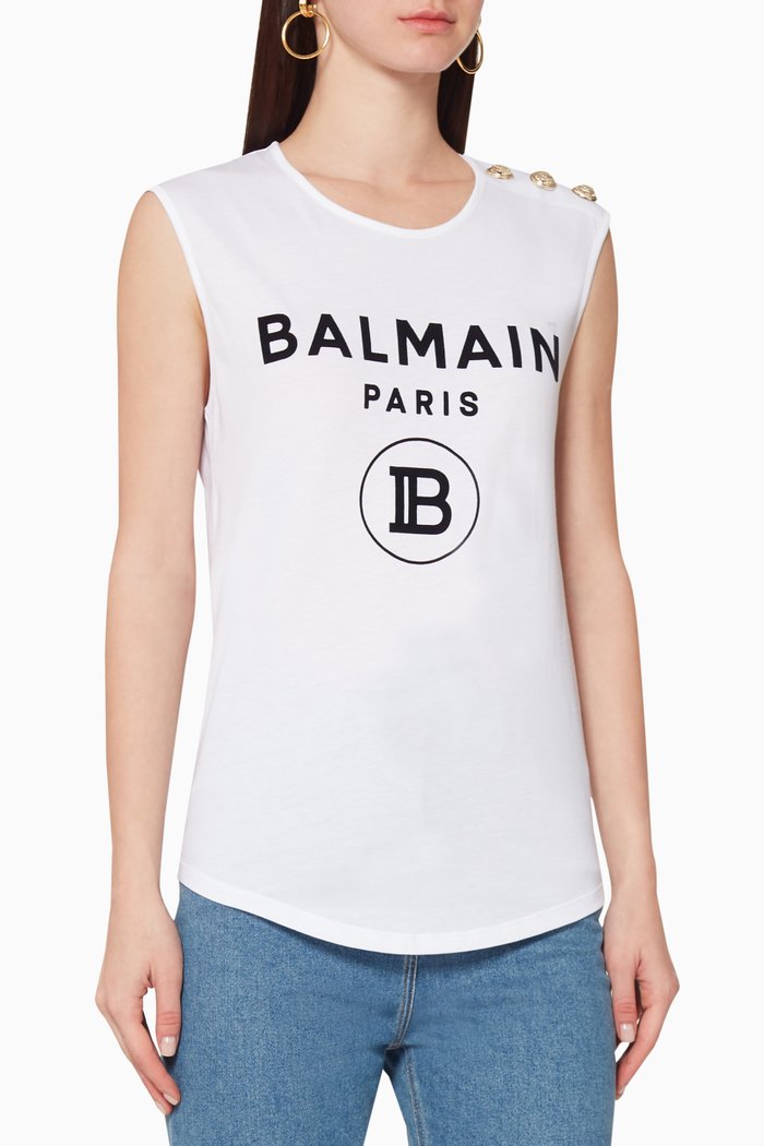 

Buttoned Logo Tank Top, White