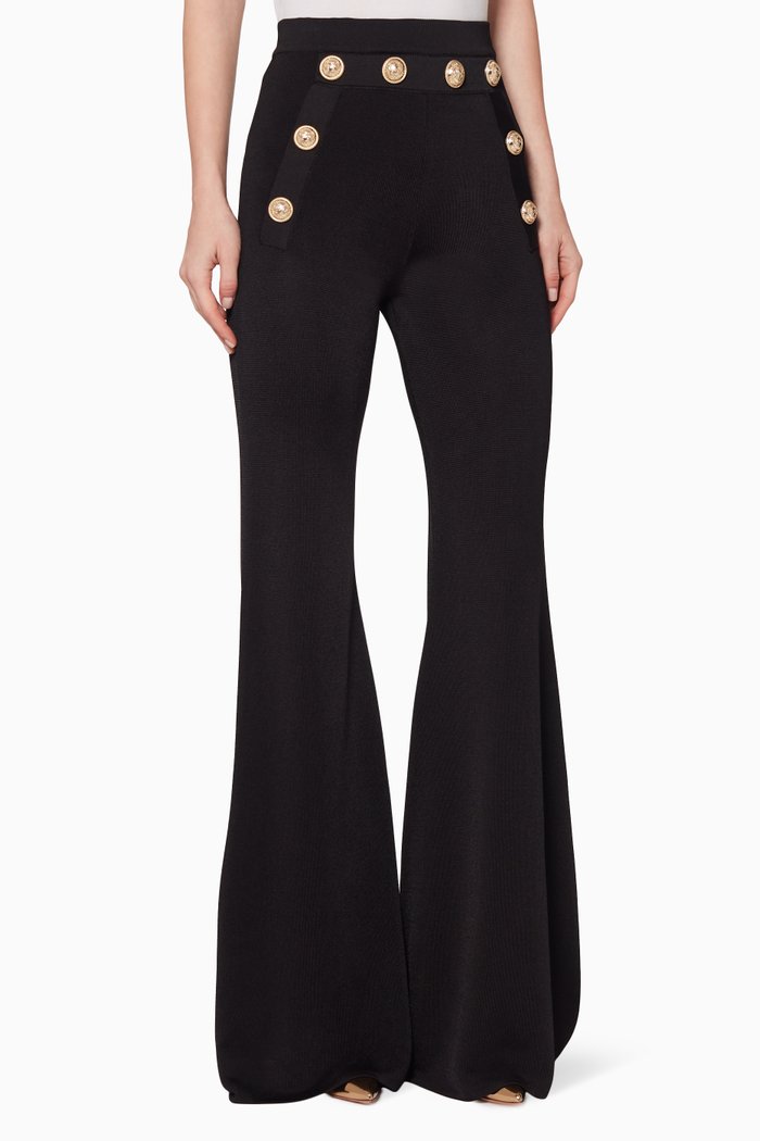 

Button-Embellished Flared Pants, Black