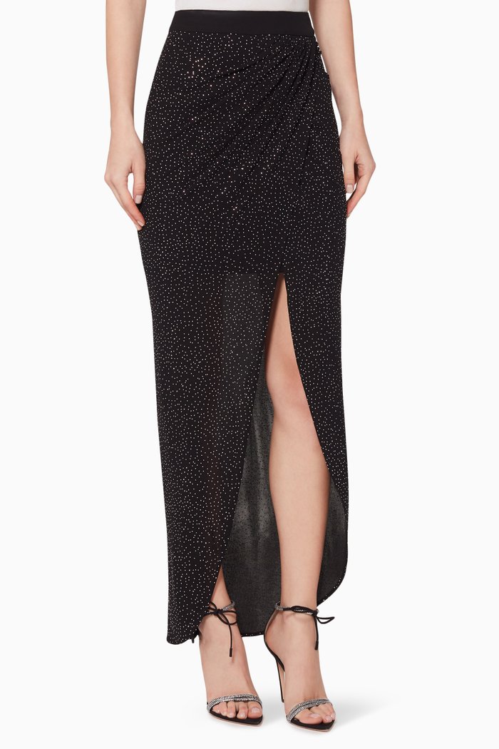 

Embellished Asymmetric Midi Skirt, Black