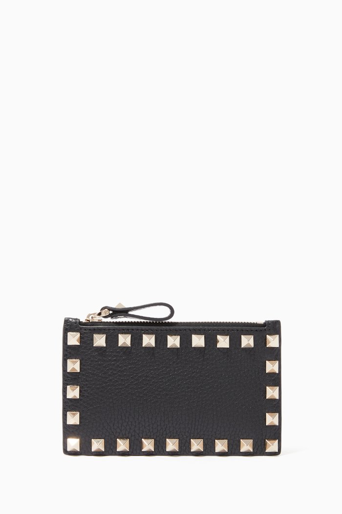 

Valentino Garavani Rockstud Cardholder in Leather, Black