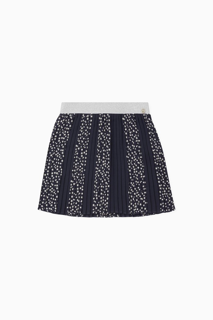 

Stars Print Pleated Mini Skirt, Blue