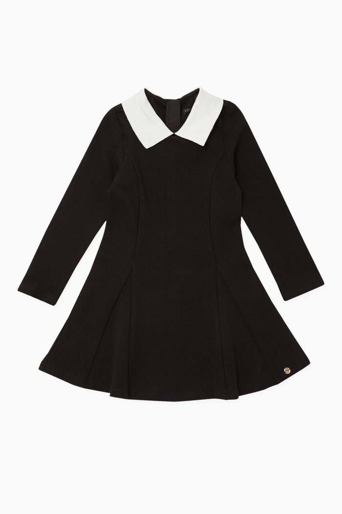 

Contrast Collar Hearts Applique Dress in Cotton, Black