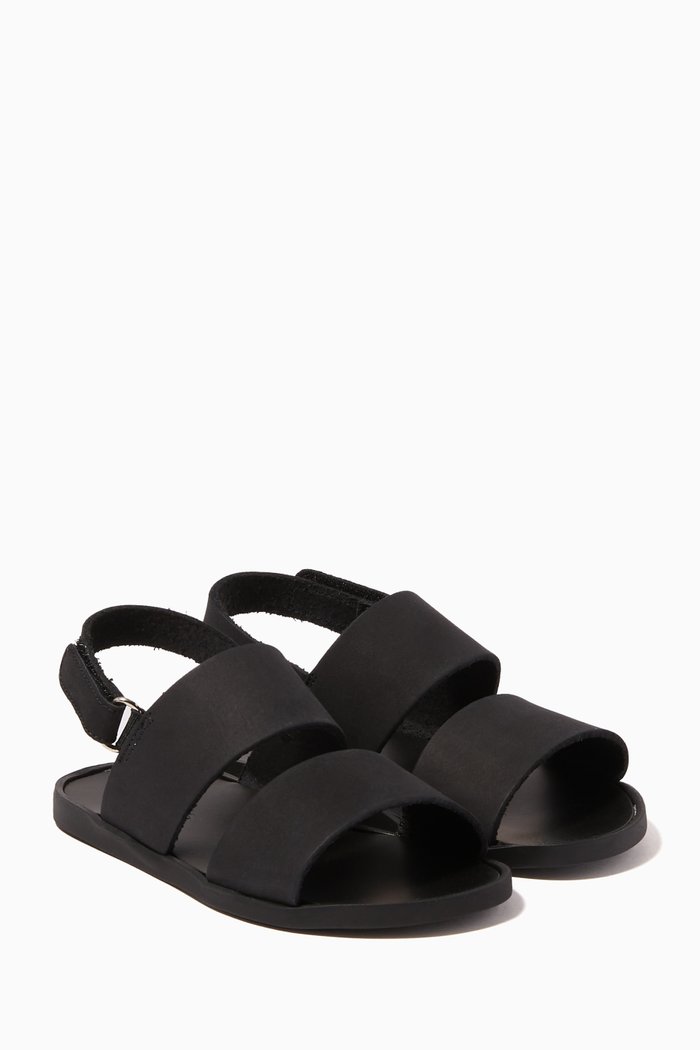

Open-Toe Leather Sandals, Black