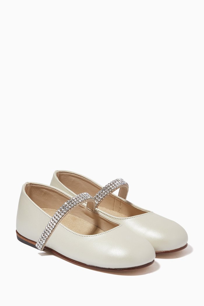 

Crystal Strap Ballerina Flats, Neutral