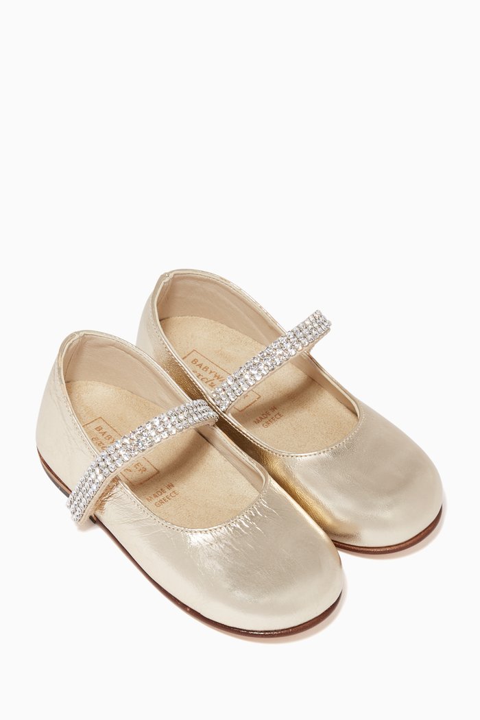 

Crystal Strap Ballerina Flats, Gold