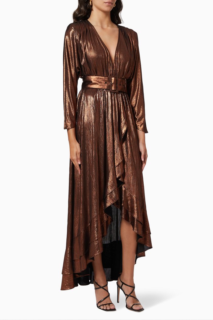 

Wayne Gathered Metallic Dress, Brown