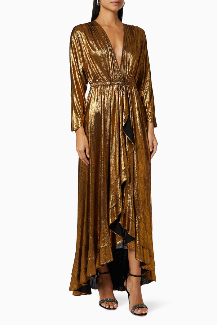 

Wayne Gathered Metallic Dress, Gold