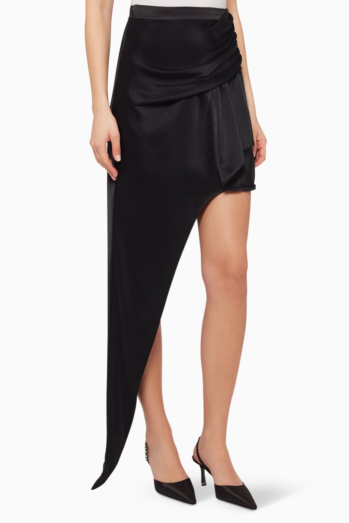 

Asymmetric Ruched Skirt, Black