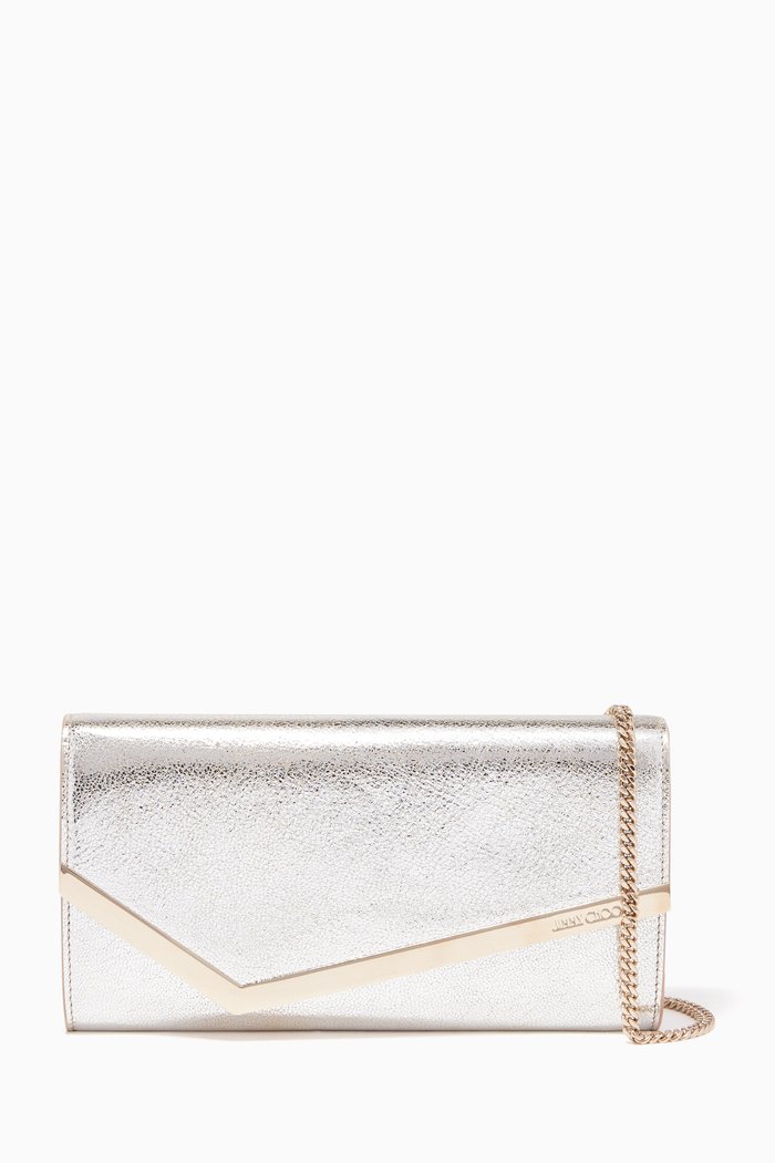 

Emmie Glitter Leather Clutch Bag, Silver