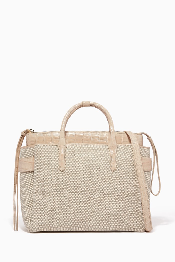 

Medium Cristie Linen & Crocodile Convertible Bag, Neutral