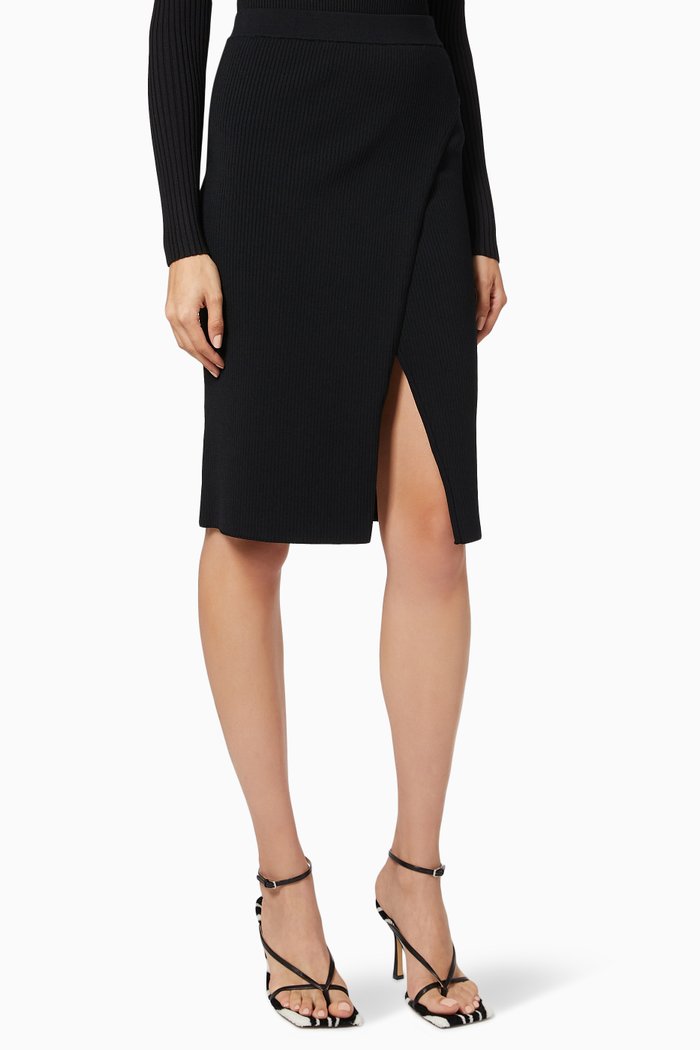 

Ribbed Wrap Skirt, Black