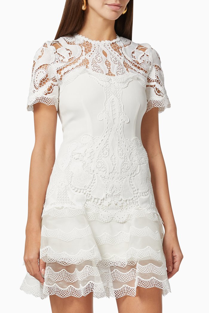 

Paisley Mini Dress in Appliqué lace, White