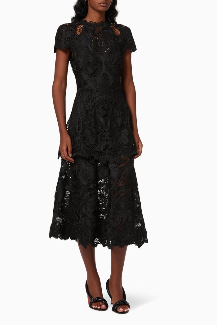 

Midi Dress in Guipure Lace, Black